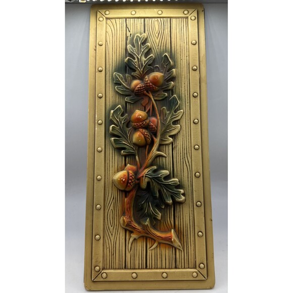 2 VTG Miller Studio's 1983 Wall Plaque 3D ART USA Decor MCM Acorns Pinecones - Picture 2 of 5